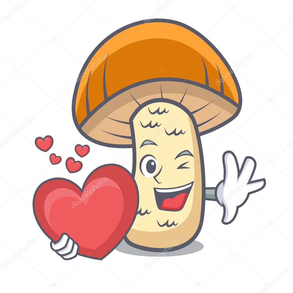 With heart orange cap boletus mushroom mascot cartoon