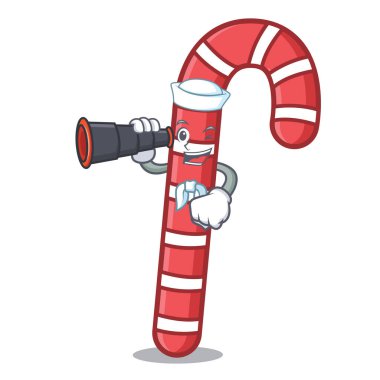 Denizci dürbün şeker ile maskot karikatür vektör çizim köpekler