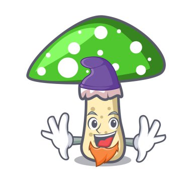 Elf yeşil amanita mantar karakter karikatür vektör çizim