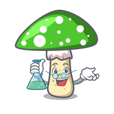 Profesör Yeşil amanita mantar karakter karikatür vektör çizim