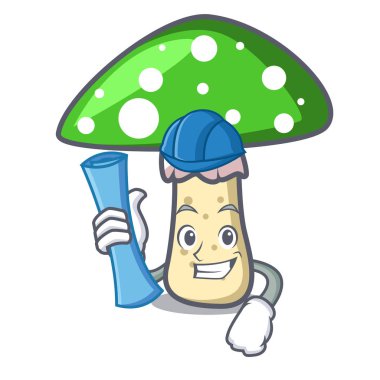 Mimar yeşil amanita mantar karakter karikatür vektör çizim
