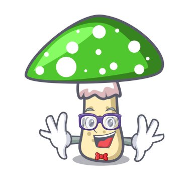 Geek yeşil amanita mantar karakter karikatür vektör çizim