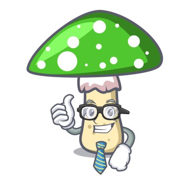 İşadamı yeşil amanita mantar karakter karikatür vektör çizim