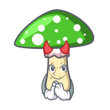 Şeytan yeşil amanita mantar maskot karikatür vektör çizim