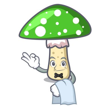 Garson yeşil amanita mantar maskot karikatür vektör çizim