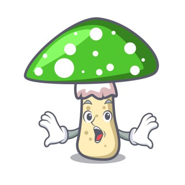 Sürpriz yeşil amanita mantar maskot karikatür vektör çizim