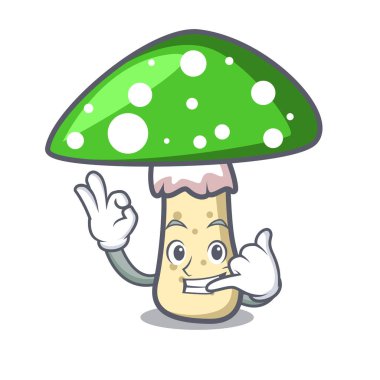 Bana yeşil amanita mantar maskot karikatür vektör çizim de