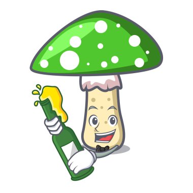 Bira yeşil amanita mantar maskot karikatür vektör çizim ile