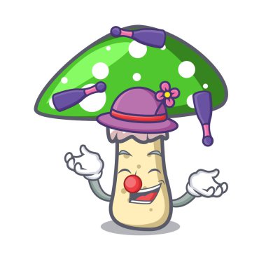 Amanita mantar maskot karikatür vektör çizim yeşil hokkabazlık