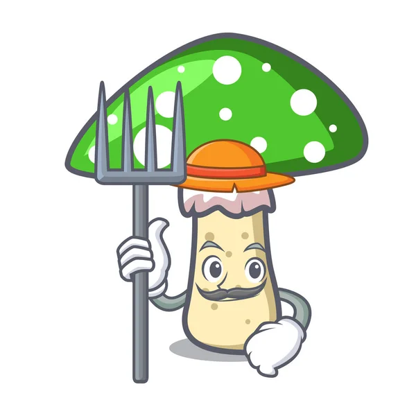 Granjero Amanita Verde Personaje Seta Ilustración Vector Dibujos Animados — Vector de stock