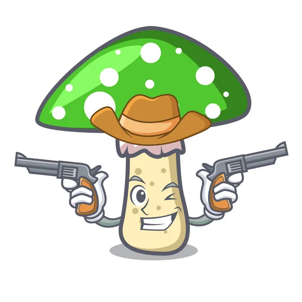 Cowboy Grön Amanita Svamp Karaktär Tecknade Vektorillustration — Stock vektor