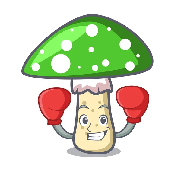 Boxeo Amanita Verde Carácter Seta Ilustración Vector Dibujos Animados — Vector de stock