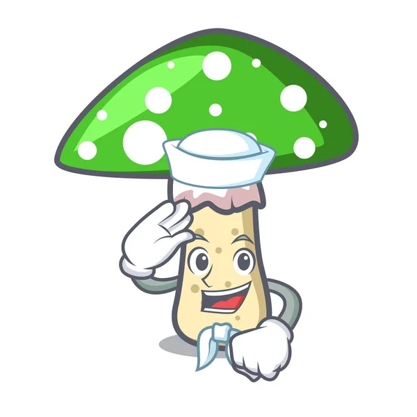 Marinero Amanita Verde Personaje Seta Ilustración Vector Dibujos Animados — Vector de stock