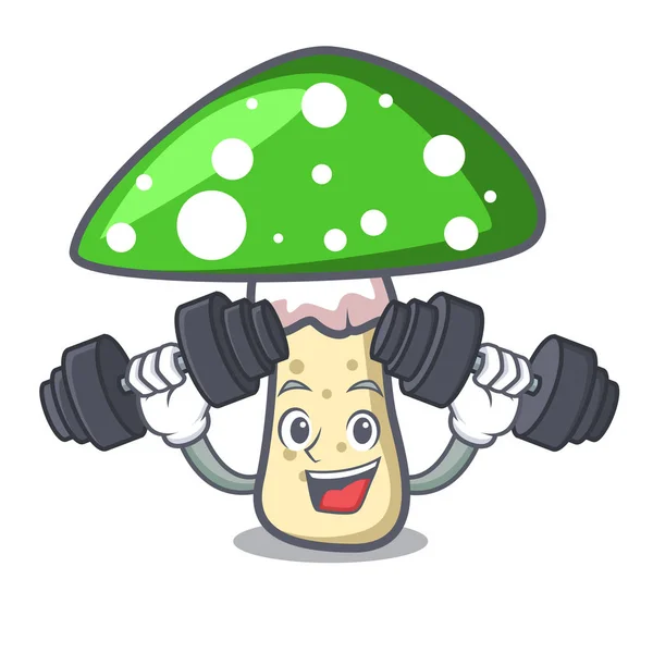 Fitness Amanita Verde Carácter Seta Ilustración Vector Dibujos Animados — Vector de stock