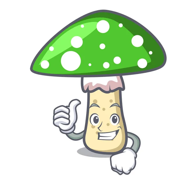 Thumbs Green Amanita Mushroom Character Cartoon Vector Illustration - Stok Vektor