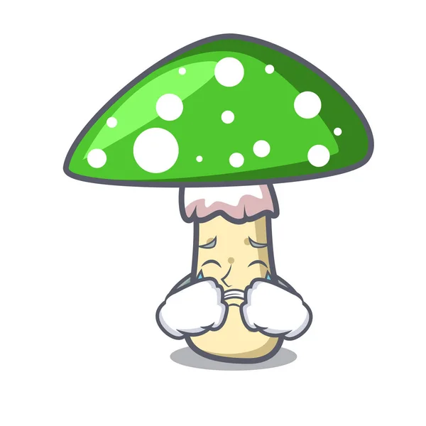 Crying Green Amanita Mushroom Mascot Cartoon Vector Illustration — Stock Vector