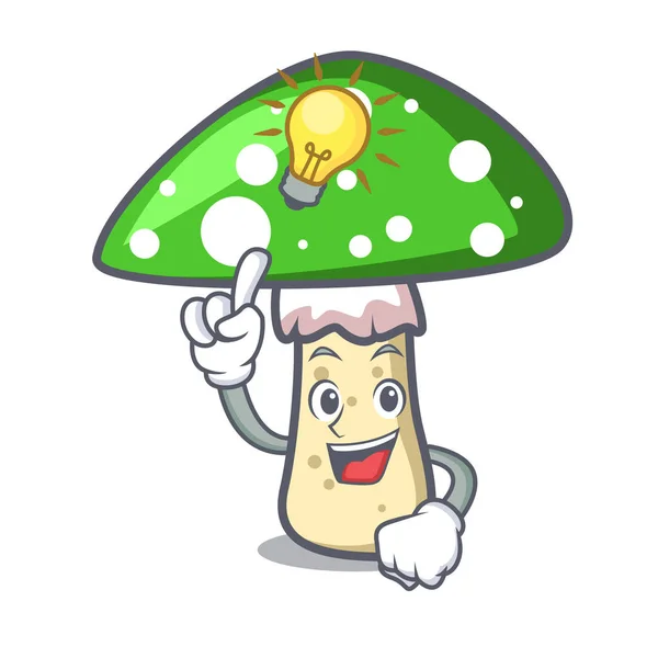 Tener Una Idea Verde Amanita Seta Mascota Dibujo Animado Vector — Vector de stock