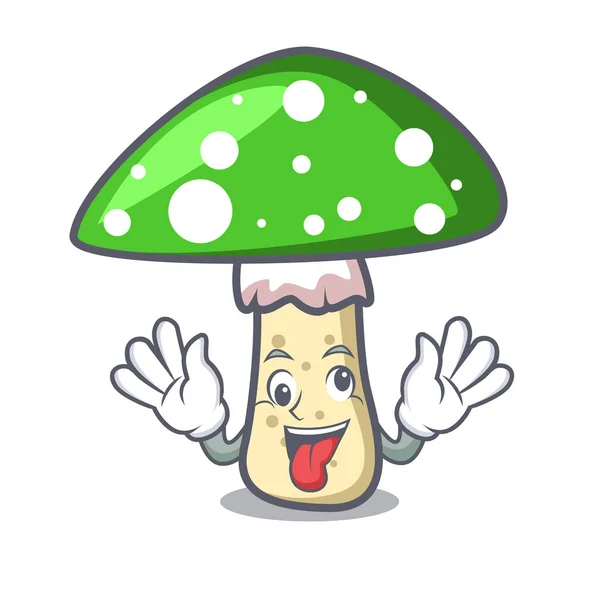 Loco Verde Amanita Seta Mascota Dibujo Animado Vector Ilustración — Vector de stock