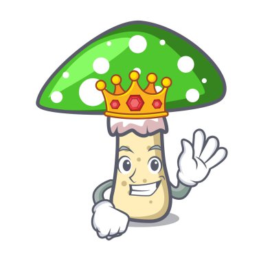 Kral yeşil amanita mantar maskot karikatür vektör çizim