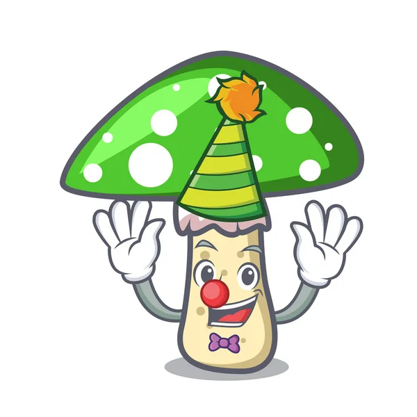 Payaso Amanita Verde Seta Mascota Dibujo Animado Vector Ilustración — Vector de stock