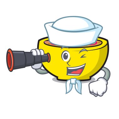 Denizci dürbün çorba Birliği maskot karikatür vektör çizim ile