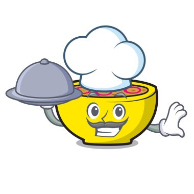 Şef yemek çorba Birliği maskot karikatür vektör çizim ile