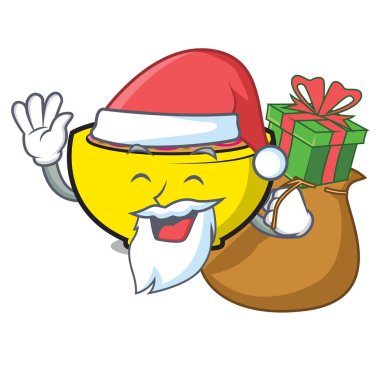 Noel Baba hediye çorba Birliği maskot karikatür vektör çizim ile