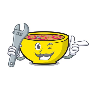 Mekanik çorba Birliği maskot karikatür vektör çizim