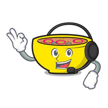 Kulaklık çorba Birliği maskot karikatür vektör çizim ile