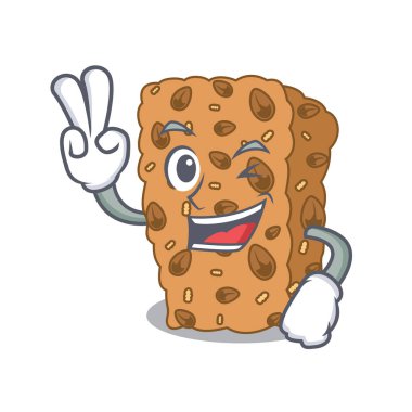 Granola bar karakter karikatür vektör çizim iki parmak