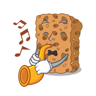 Granola bar maskot karikatür vektör çizim ile trompet