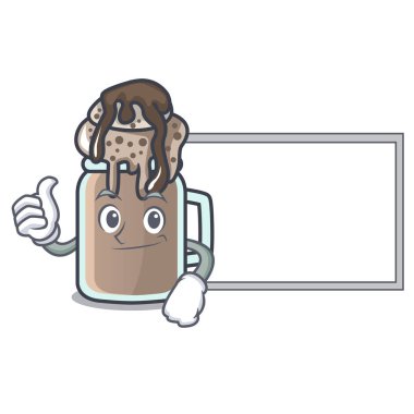 Başparmak yukarıya kurulu milkshake karakter karikatür tarzı vektör çizim ile