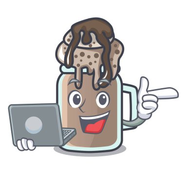Dizüstü milkshake karakter karikatür tarzı vektör çizim ile