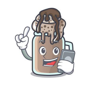 Telefon milkshake karakter karikatür tarzı vektör çizim ile