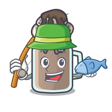 Balık tutma milkshake maskot karikatür tarzı vektör çizim