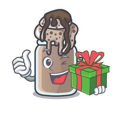 Hediye milkshake maskot karikatür tarzı vektör çizim ile