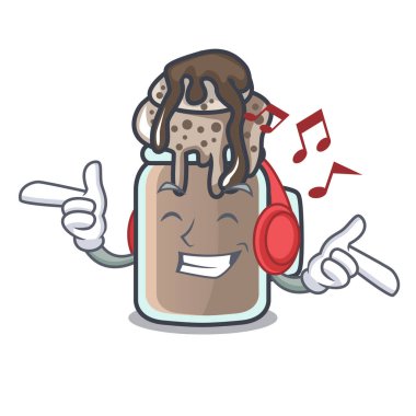 Dinleme müzik milkshake maskot karikatür tarzı vektör çizim