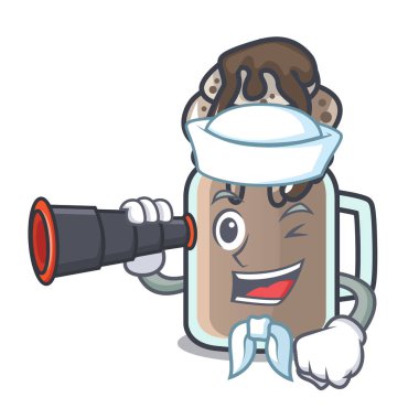 Denizci dürbün milkshake maskot karikatür tarzı vektör çizim ile