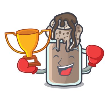 Boks şampiyonu milkshake maskot karikatür tarzı vektör çizim