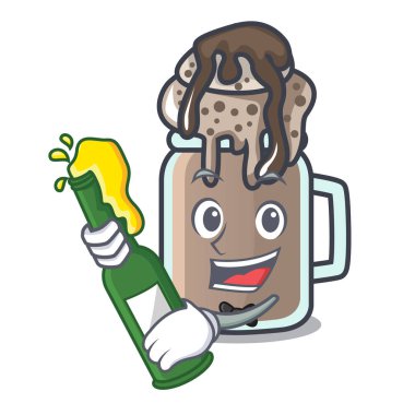 Bira milkshake maskot karikatür tarzı vektör çizim ile