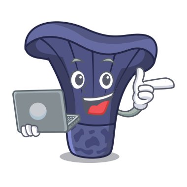 Dizüstü actarius Indigo mantar karakter karikatür vektör çizim ile