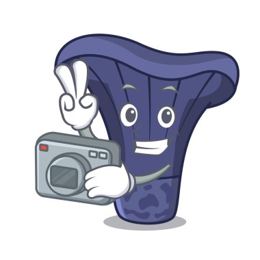 Fotoğrafçı actarius Indigo mantar maskot çizgi film