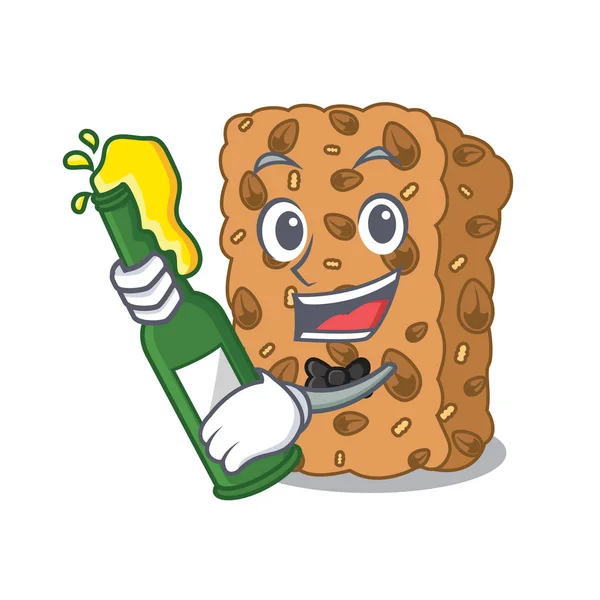 Avec Bière Granola Bar Mascotte Dessin Animé Vecteur Illustration — Image vectorielle