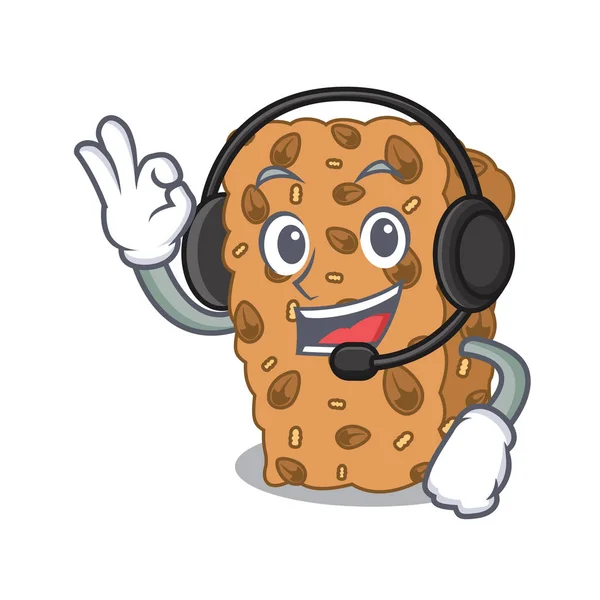 Headphone Granola Bar Mascot Cartoon Vector Illustration — Stock Vector