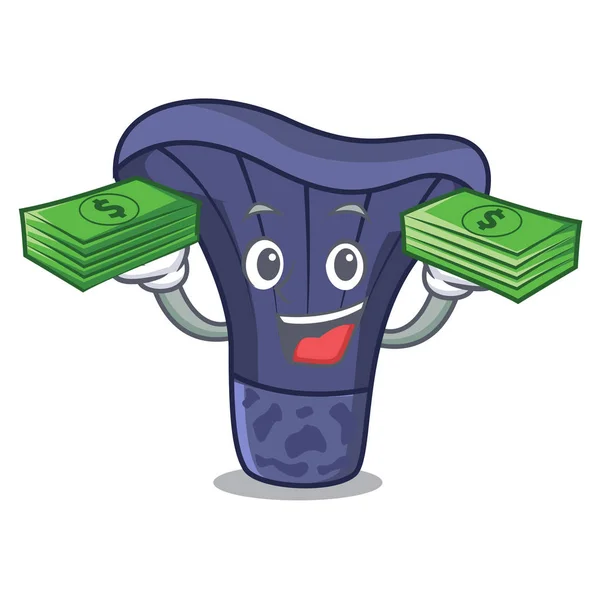 With money actarius indigo mushroom mascot cartoon — Stock Vector