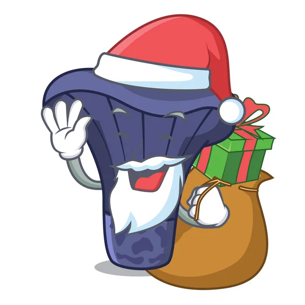 Weihnachtsmann mit Geschenk actarius indigo Pilz Maskottchen Cartoon — Stockvektor