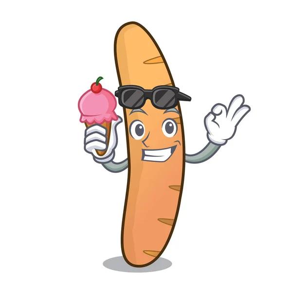 With ice cream baguette character cartoon style — Stock Vector
