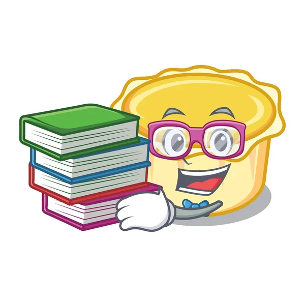 Estudante com livro ovo tarte mascote cartoon — Vetor de Stock