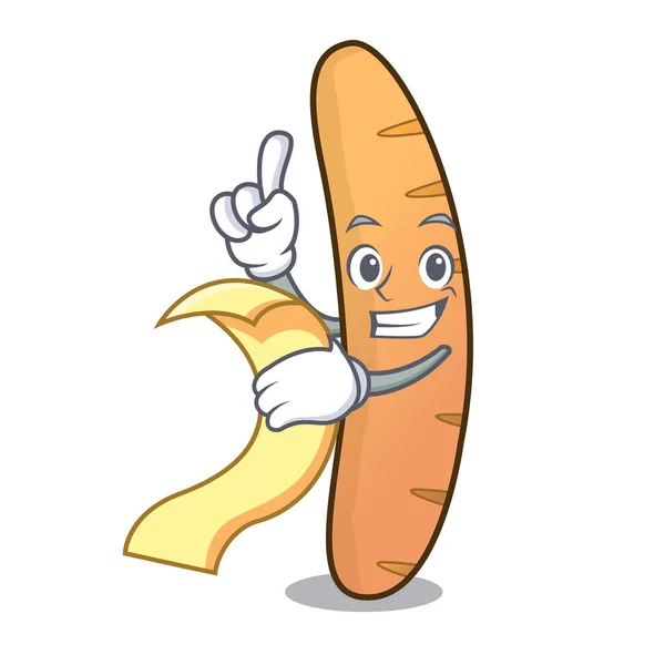 With menu baguette mascot cartoon style — Stock Vector