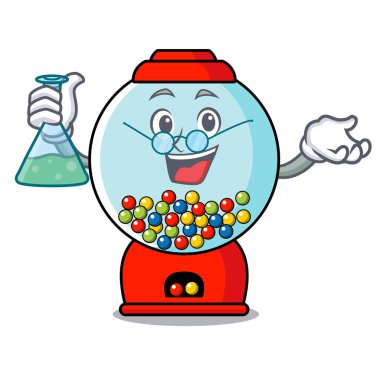 Profesör sakız makinesi karakter karikatür vektör çizim